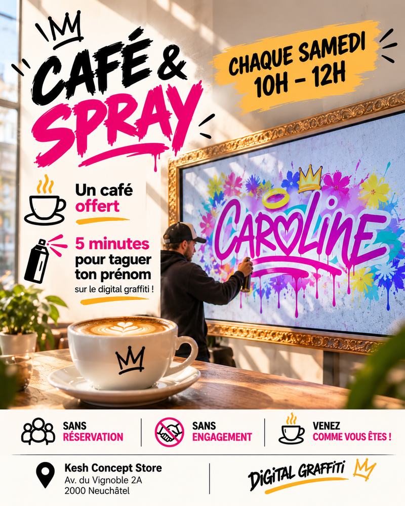 Café & Spray au Kesh Concept Store, chaque samedi de 10h à 12h
